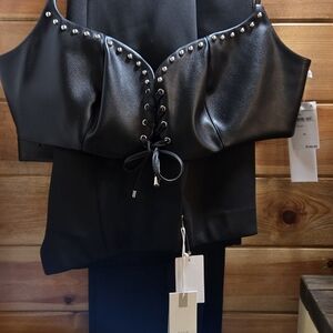 NWT Good American Black Studded Corset Top And Pants 3X